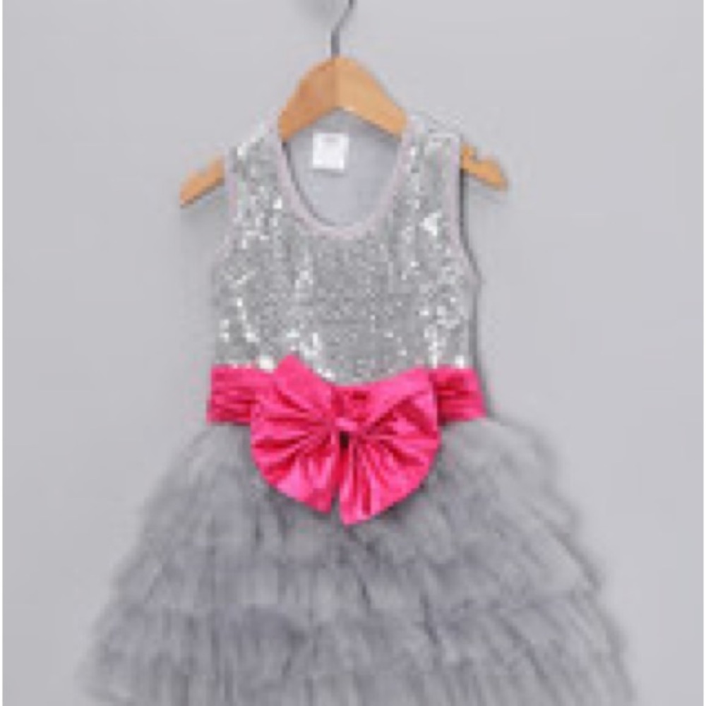 Silver and Pink Formal Dress with Sequins and Tulle